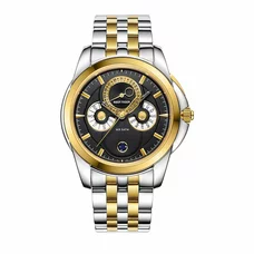 Reef Tiger Casual Mens Watch with Moonphase Date Calendar Yellow Gold Steel Black Dial Watches RGA830