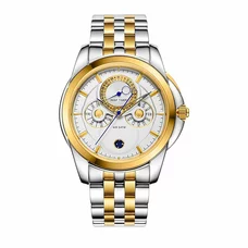 Reef Tiger Casual Watches For Business Men Yellow Gold Tone Black Dial Quartz Wrist Watch RGA830