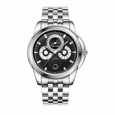 Reef Tiger Casual Mens Watch with Moonphase Date Calendar 316L Steel Black Dial Watches RGA830