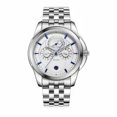 Reef Tiger Men's Casual Watch with Moon Phase Date Calendar White Dial Stainless Steel Watches RGA830