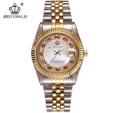 REGINALD Fashion Unisex Watch Luminous Hands Sapphire Gold Stainless Steel Quartz Diamond Dial Watches RE-188-HZWH