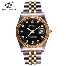 REGINALD Unisex Elegant Crystal Roman Dial with Gold Gear Bezel Women Men Waterproof Analog Quartz Watch RE-188DZBK