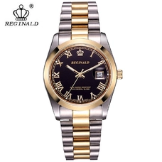 REGINALD Fashion Unisex Watch Luminous Hands Sapphire Stainless Steel Quartz Rome Dial Gold Watches RE-188RO