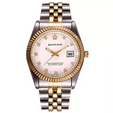 REGINALD Crown Women Men's Quartz Stainless Steel Watch Sapphire Crystal Surface Waterproof Gold Wristwatch RE-188WHGD