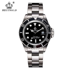 REGINALD Mens Sapphire Mirror Rotatable Bezel Luminous Calnedar Waterproof Quartz Watch Black RE-226BK