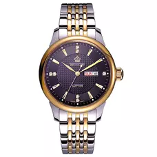 REGINALD Men Watch Gold Bezel Black Dial Date Week Stainless Steel Case Band Quartz Waterproof Watches RE-8016