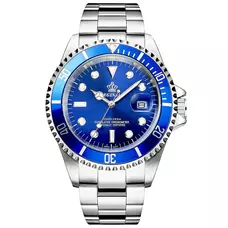 REGINALD Mens Blue Dial Rotatable Bezel Sapphire Glass Luminous Quartz Silver Stainless Steel Watch RE-BU