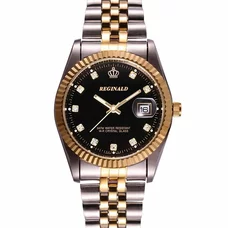 REGINALD Luxury Unisex Classic Round Gold Silver Two Tone Stainless Steel Analog Quartz Wrist Watch